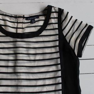 Sheer Black and White Stripe Short Sleeve Blouse